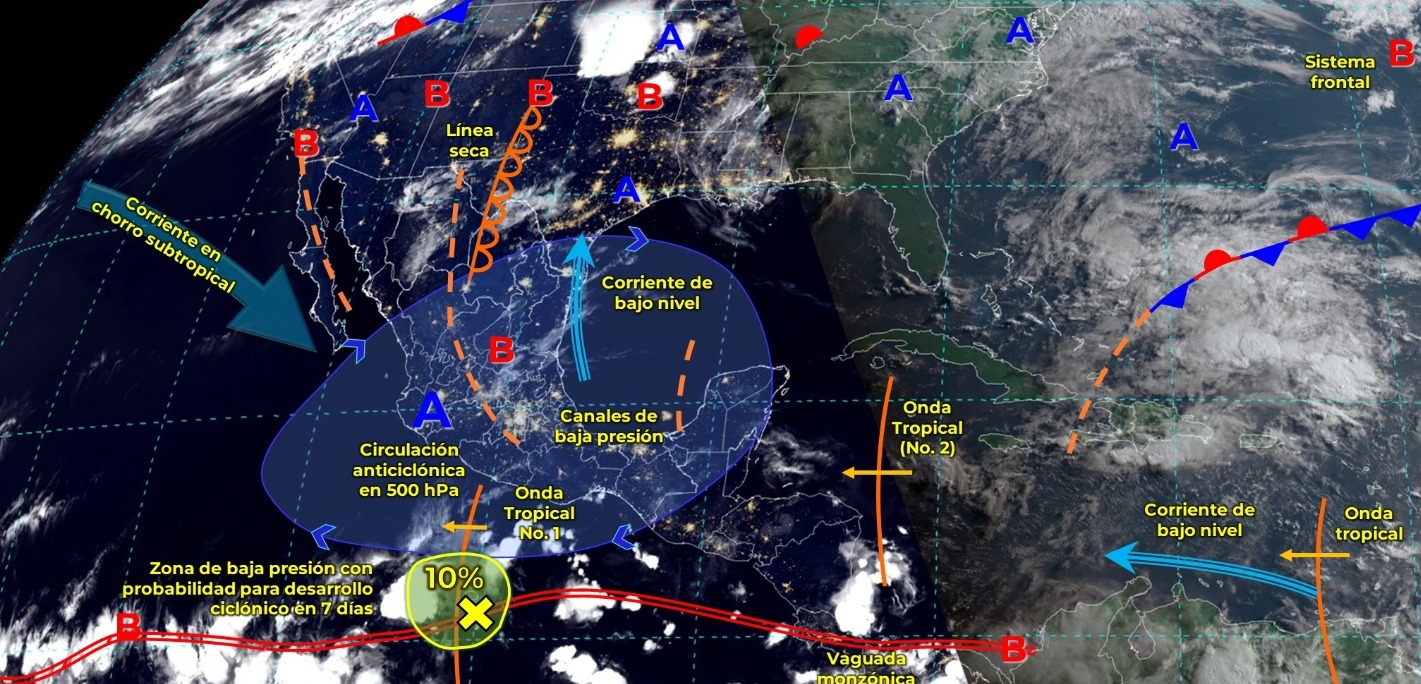 Se mantendrá la tercera onda de calor de la temporada sobre gran parte de la República Mexicana, con temperaturas máximas que podrían superar los 45 °C en once entidades del país. 