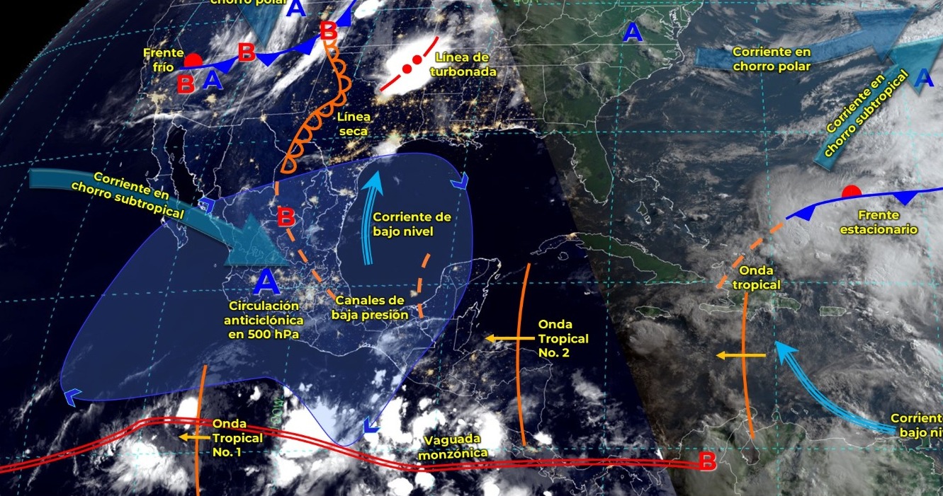 LLUVIAS FUERTES A MUY FUERTES EN EL NORESTE Y SURESTE DE MÉXICO.