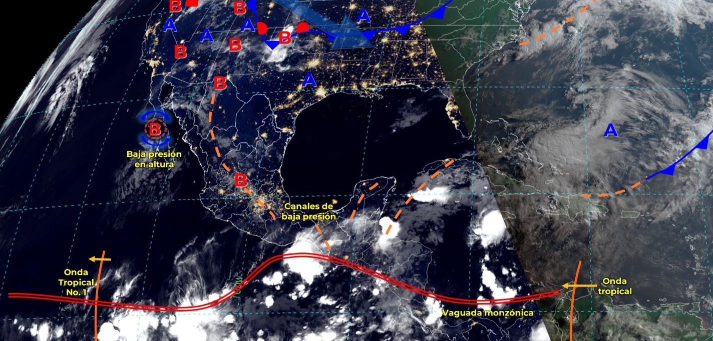 SE PRONOSTICAN LLUVIAS PUNTUALES INTENSAS A TORRENCIALES EN EL SURESTE DEL PAÍS Y PENÍNSULA DE YUCATÁN.