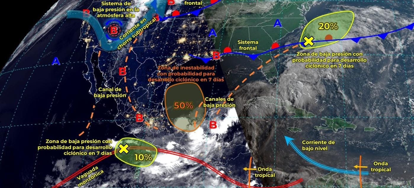 TEMPORAL DE LLUVIAS INTENSAS A PUNTUALES TORRENCIALES EN EL SURESTE DEL PAÍS Y LA PENÍNSULA DE YUCATÁN.