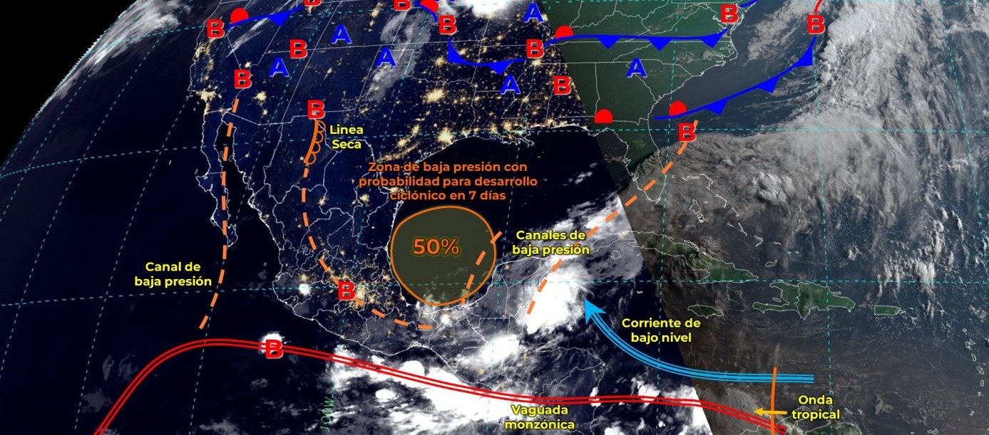 SE PRONOSTICAN LLUVIAS PUNTUALES INTENSAS A TORRENCIALES CON DESLAVES, E INUNDACIONES O ENCHARCAMIENTOS, EN VERACRUZ, TABASCO, OAXACA, CHIAPAS, CAMPECHE, YUCATÁN Y QUINTANA ROO.