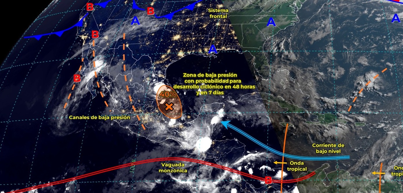 La vaguada monzónica que se extenderá sobre el sureste y sur del territorio nacional.