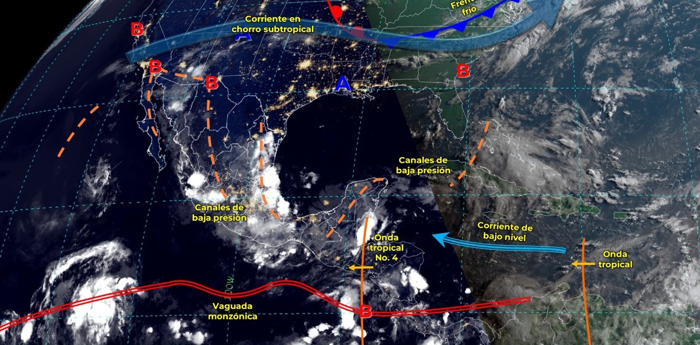 Un canal de baja presión se localizará extendido sobre la Península de Yucatán y el sureste del territorio nacional