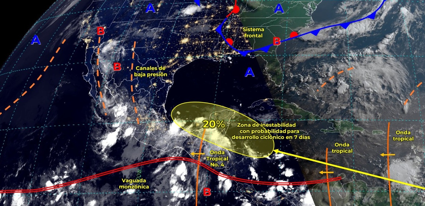 Para hoy se esperan lluvias puntuales fuertes en Tabasco.
