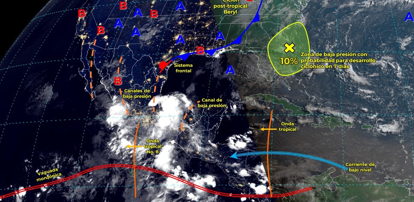 SE ESPERAN INTERVALOS DE CHUBASCOS CON LLUVIAS PUNTUALES FUERTES EN TABASCO.