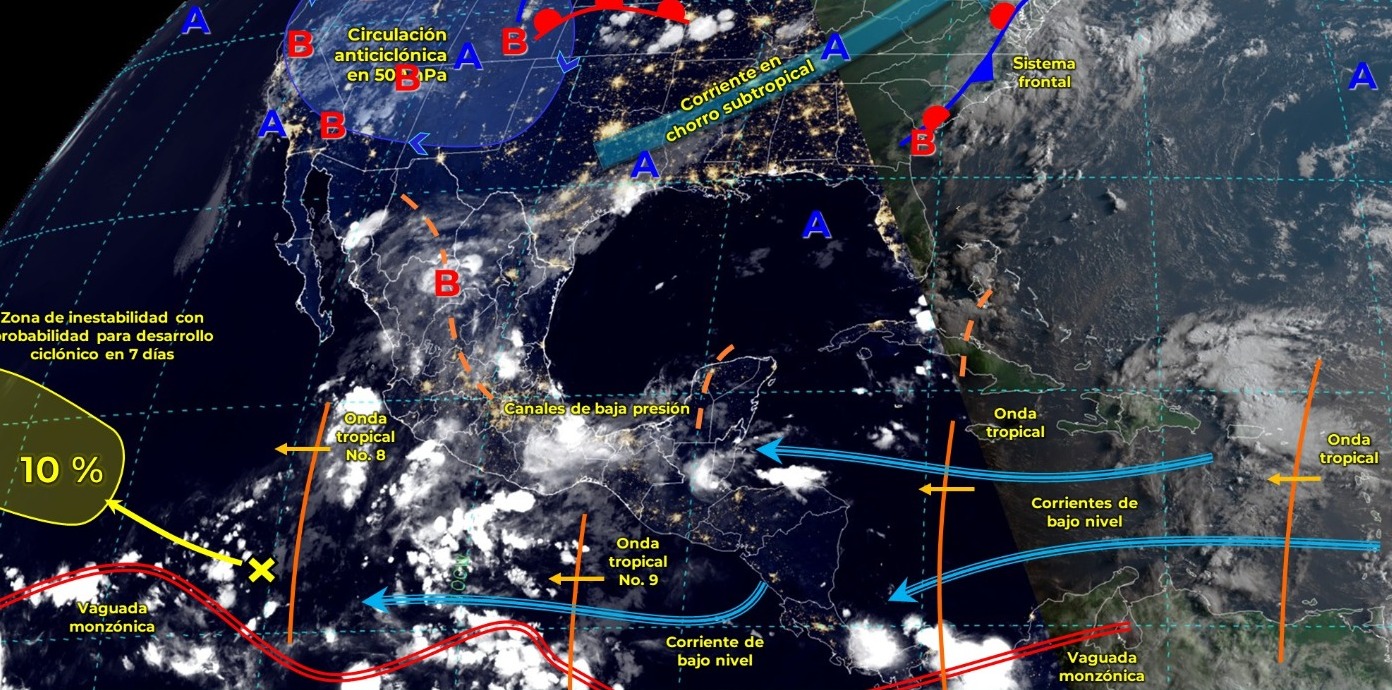 SE ESPERAN LLUVIAS PUNTUALES FUERTES EN TABASCO.