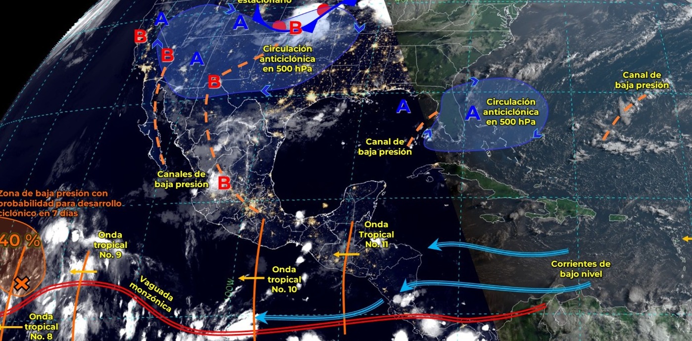 SE ESPERAN LLUVIAS FUERTES CON PUNTUALES MUY FUERTES PARA TABASCO.