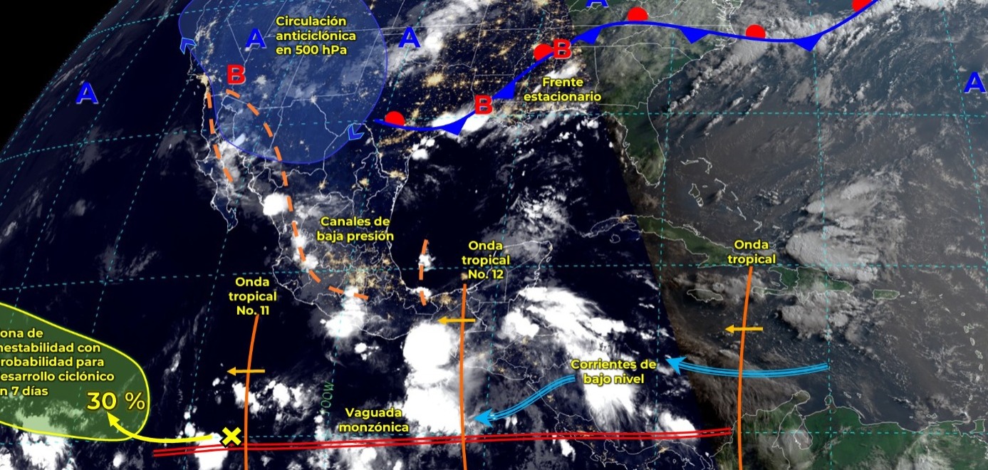 SE ESPERAN LLUVIAS PUNTUALES INTENSAS EN SONORA, VERACRUZ, OAXACA, CHIAPAS Y TABASCO.
