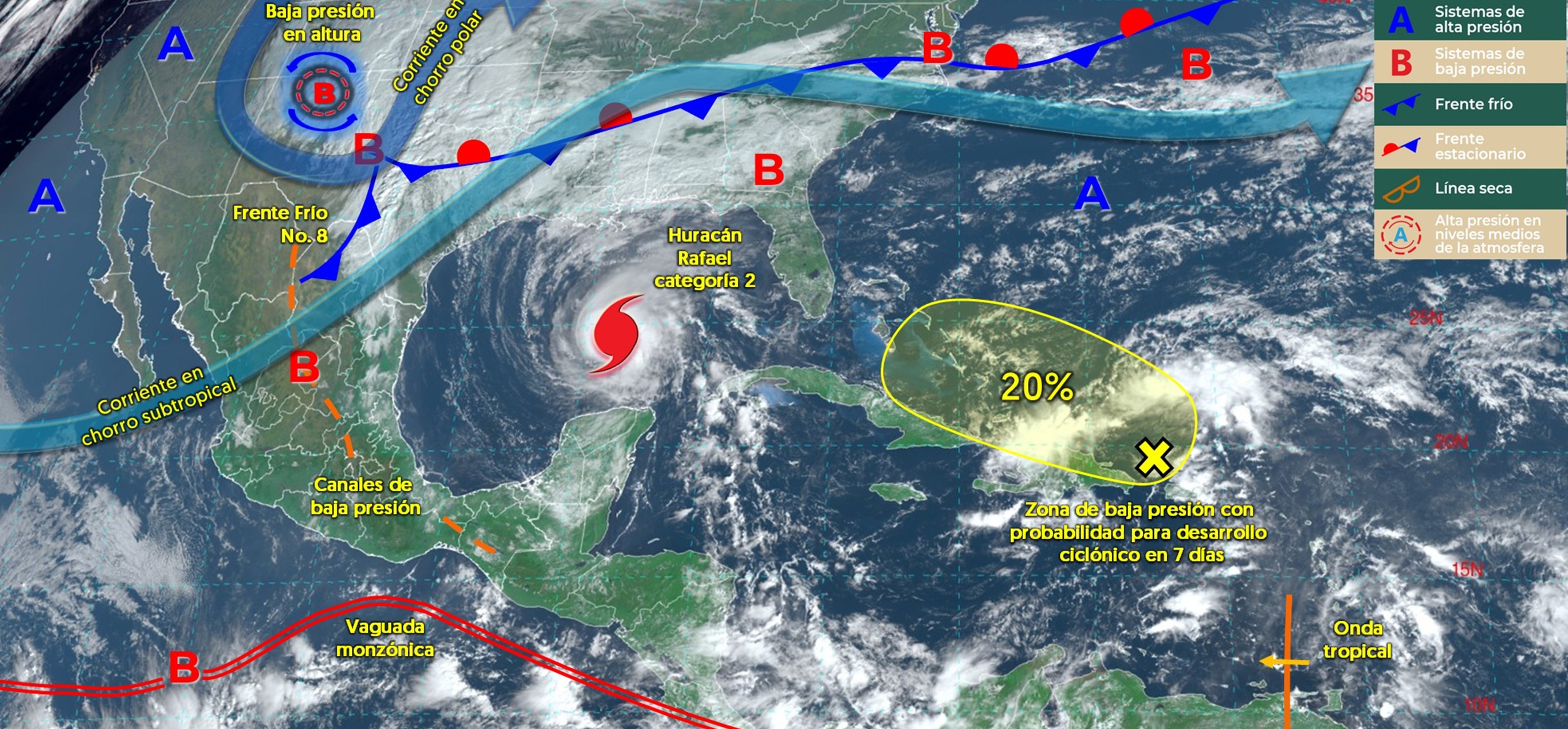 ‘Rafael’ se enfila a la Península como huracán categoría dos.