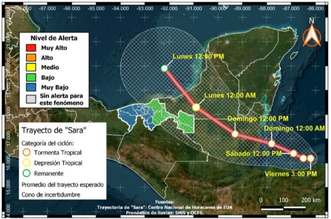 Continúa monitoreo de Tormenta Tropical “Sara” en el sur y oriente del estado.