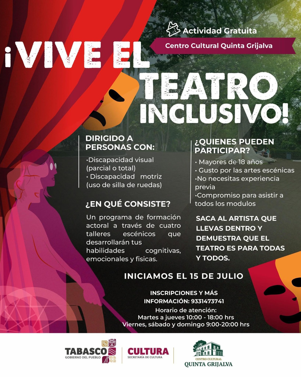 Secretaría de Cultura lanza taller de teatro inclusivo en Tabasco.