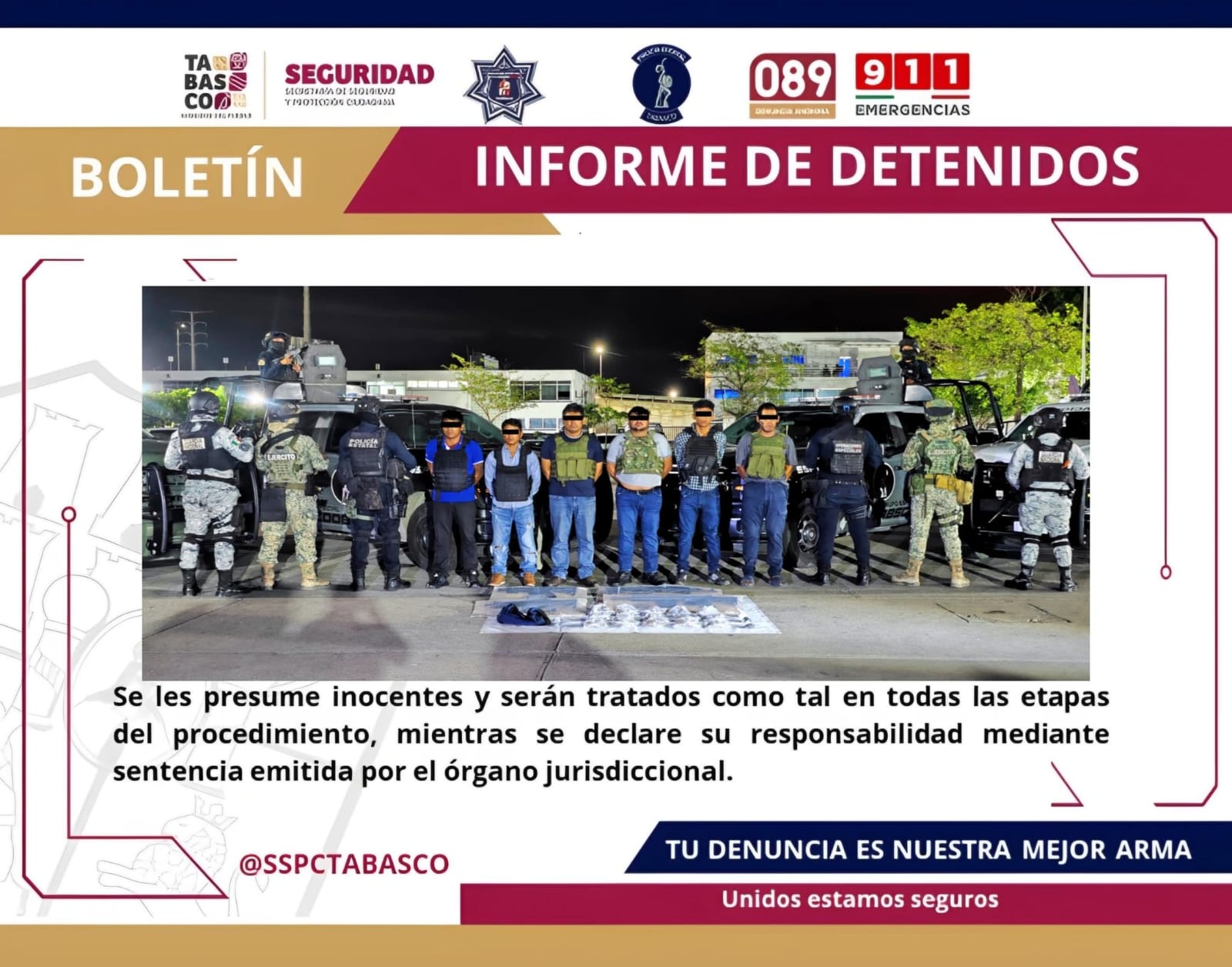6 detenidos por la FIRT Olmeca, por extorsión, portación de armas y delitos contra la salud.