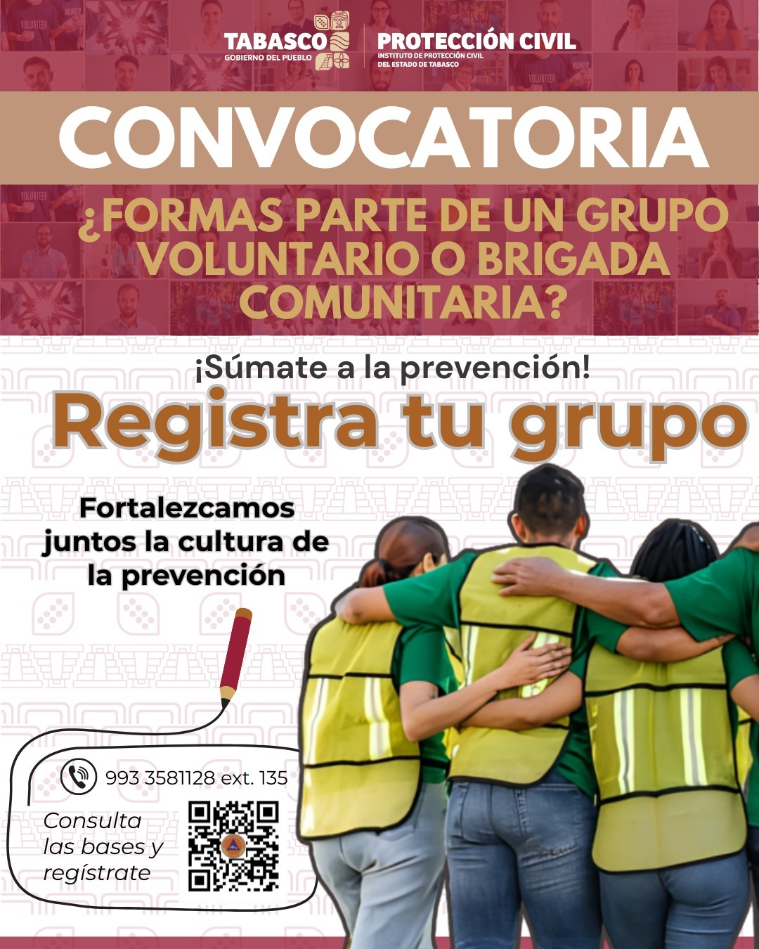 El IPCET abre convocatoria para registrar grupos voluntarios y brigadas comunitarias en Tabasco.