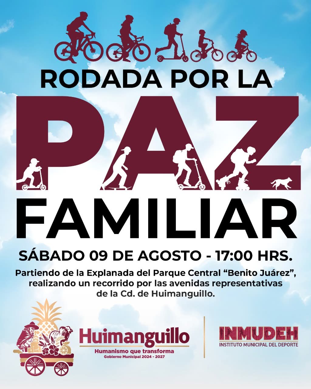 Ayuntamiento de Huimanguillo invita a la ‘Rodada por la paz familiar’.
