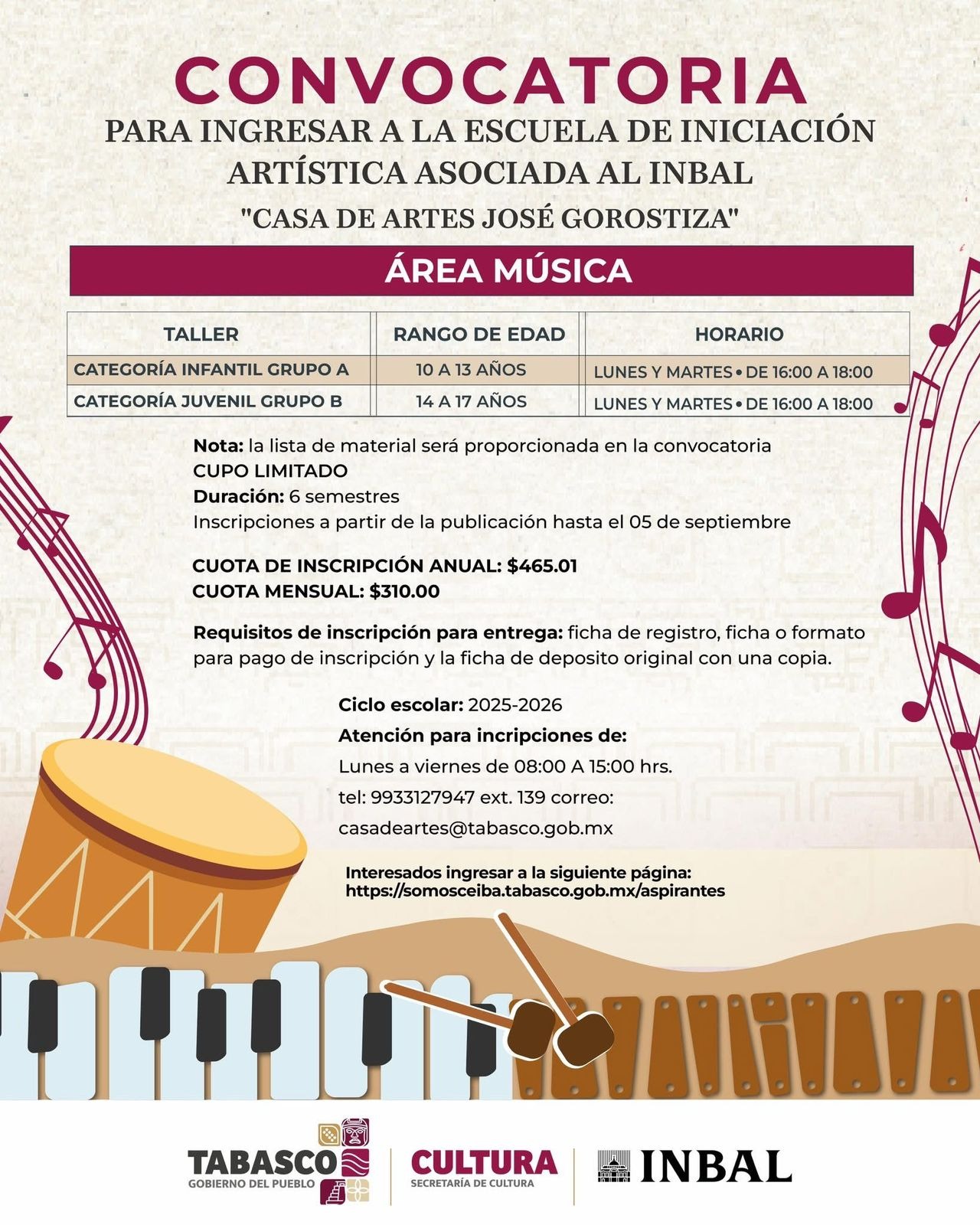 Abre Secretaría de Cultura inscripciones para la Escuela de Iniciación Artística “Casa de Artes José Gorostiza”.