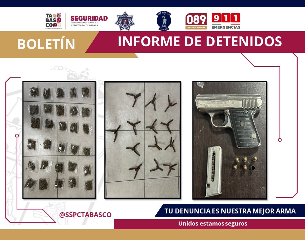 Fuerzas de seguridad detienen a masculino como presunto responsable de robo; le aseguraron ponchallantas, un arma y droga.