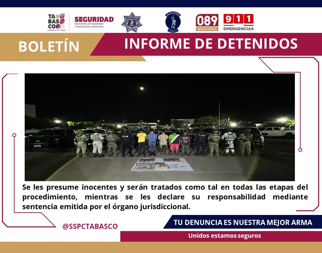 Detiene la SSPC cinco masculinos por delitos contra la salud y portación de armas.