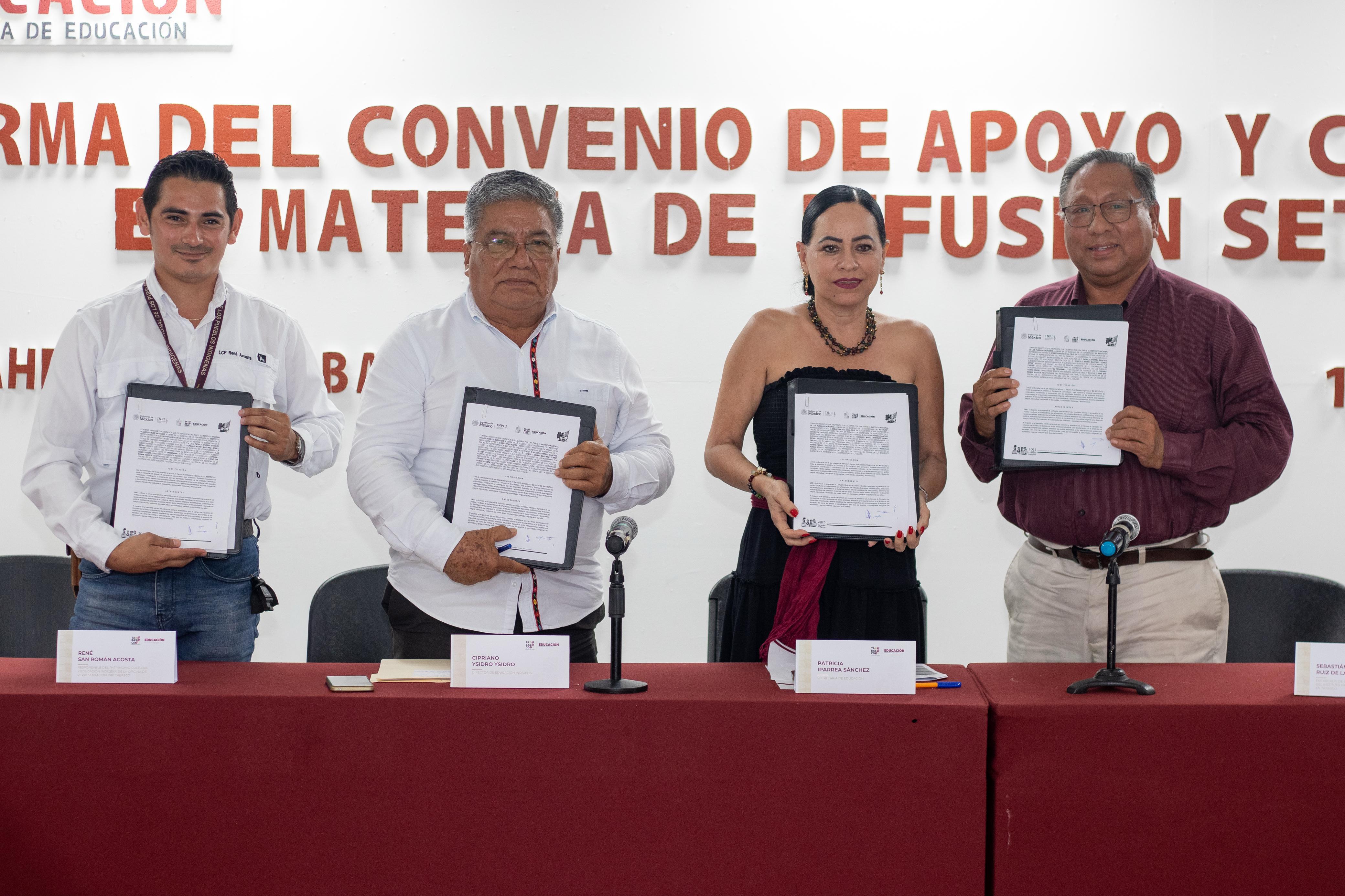 SETAB e INPI firman convenio para fortalecer la inclusión y difusión de la riqueza cultural de los pueblos originarios de Tabasco.