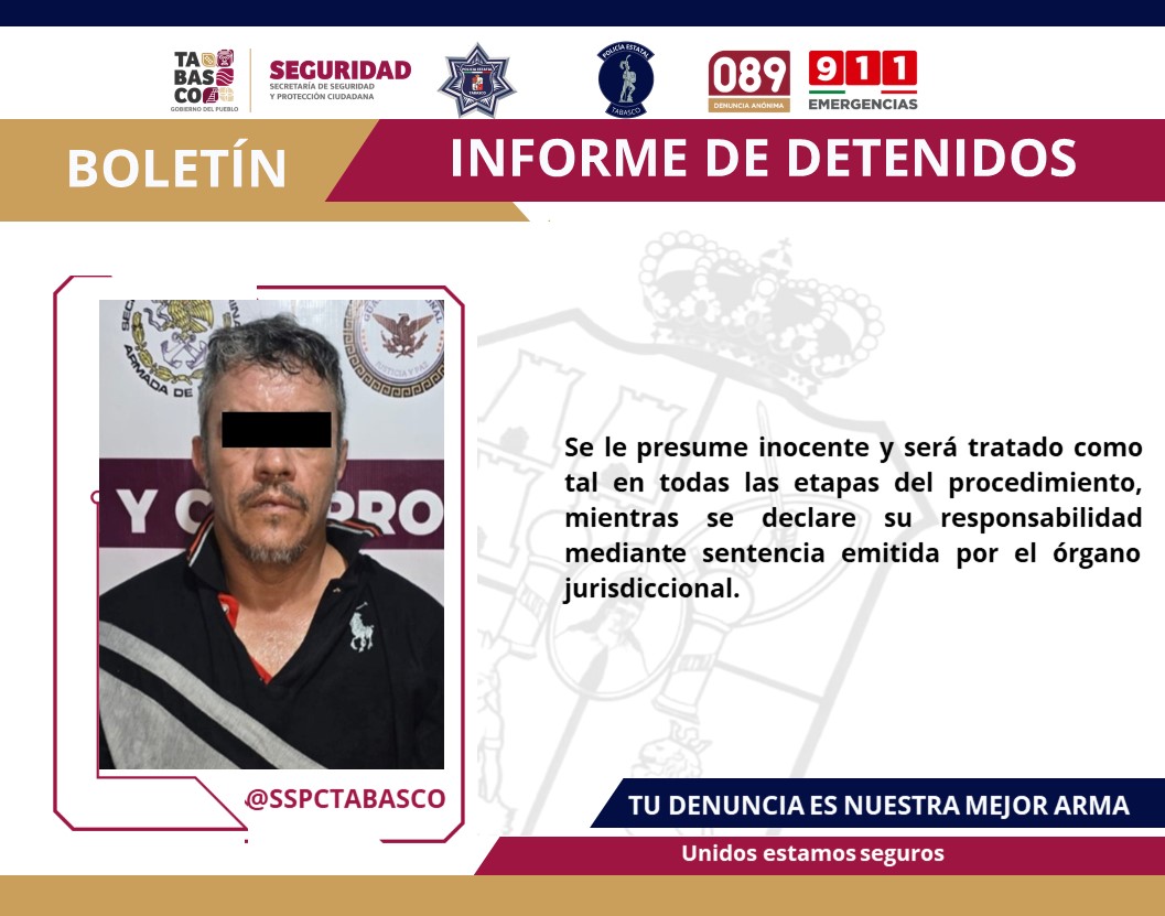 Detiene FIRT Olmeca a masculino por delitos contra la Ley General de Salud.