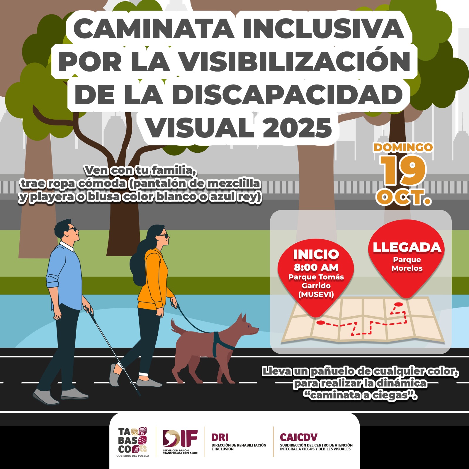 Invita DIF Tabasco a participar en Caminata Inclusiva por la Discapacidad Visual 2025.