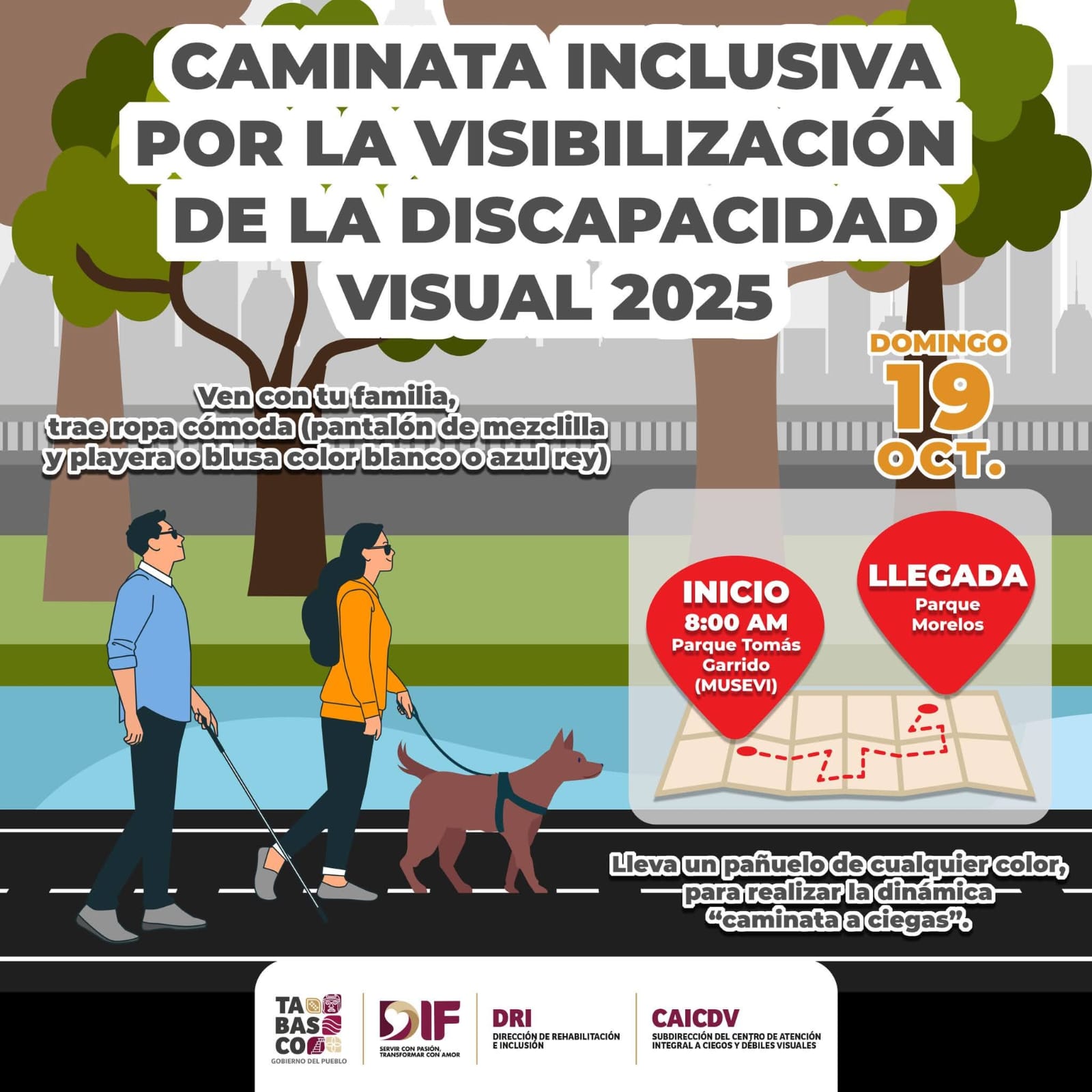 ¡Vamos todos! DIF Tabasco te espera en la Caminata Inclusiva por la Visibilización de la Discapacidad Visual 2025.