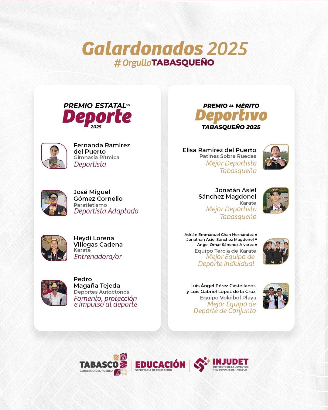 Tabasco reconoce a sus máximos exponentes deportivos con el PED y PMDT 2025.