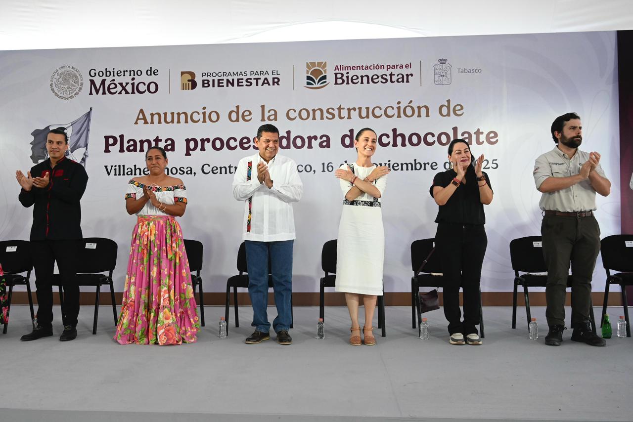 PRESIDENTA CLAUDIA SHEINBAUM ANUNCIA PRIMERA PLANTA PROCESADORA DE CHOCOLATE BIENESTAR EN VILLAHERMOSA, TABASCO.