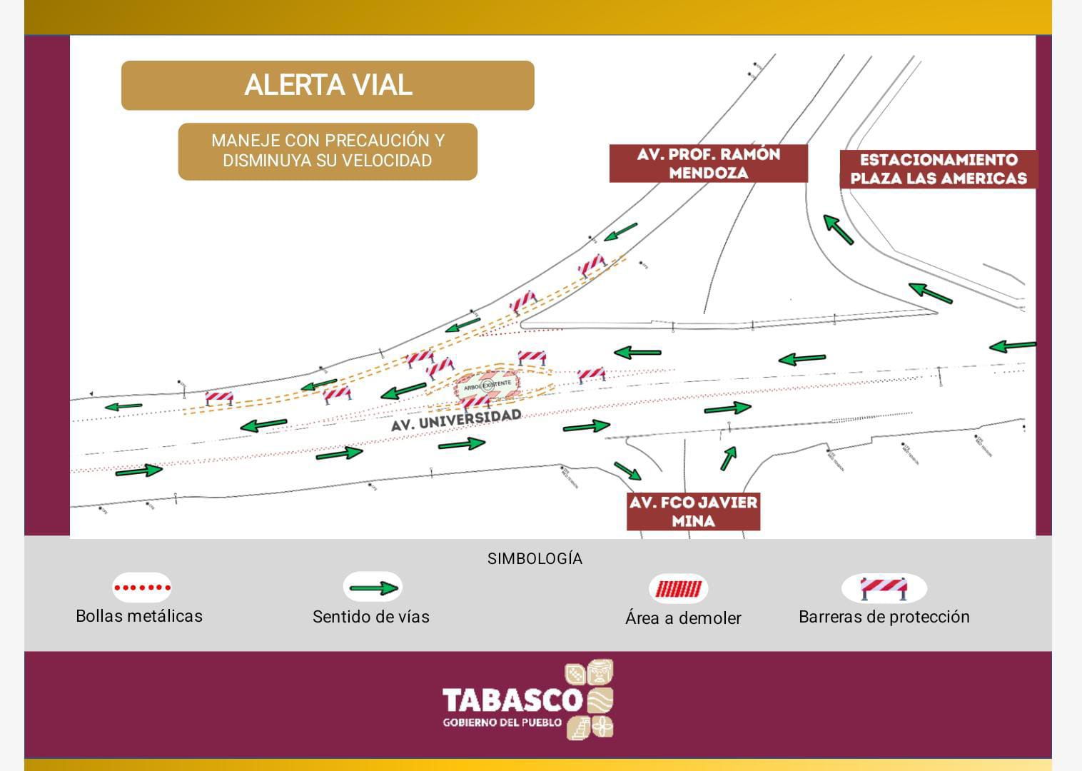 Intervendrá Gobierno con obras avenida Universidad para mejorar tráfico vehicular en la capital tabasqueña.