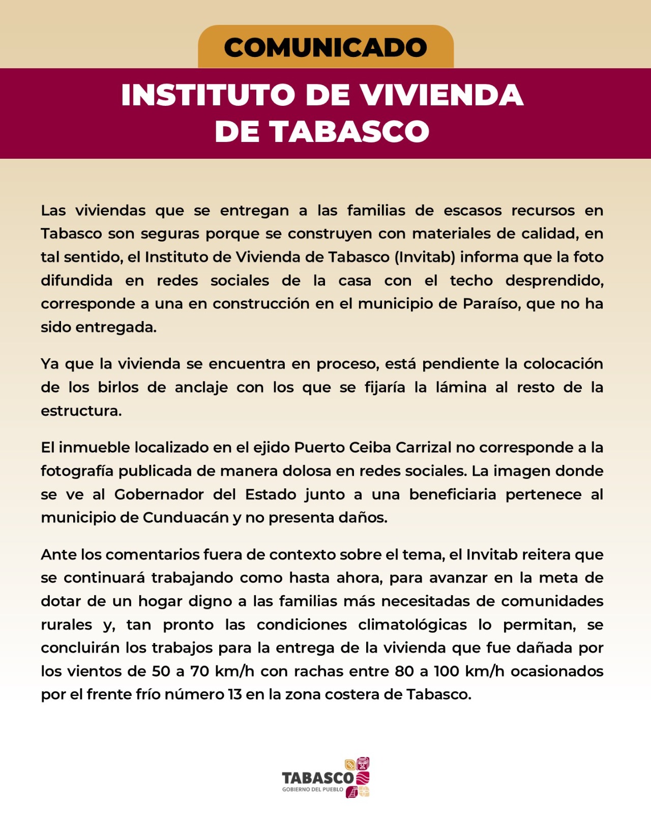 EL INVITAB EMITE COMUNICADO A LA POBLACIÓN TABASQUEÑA.