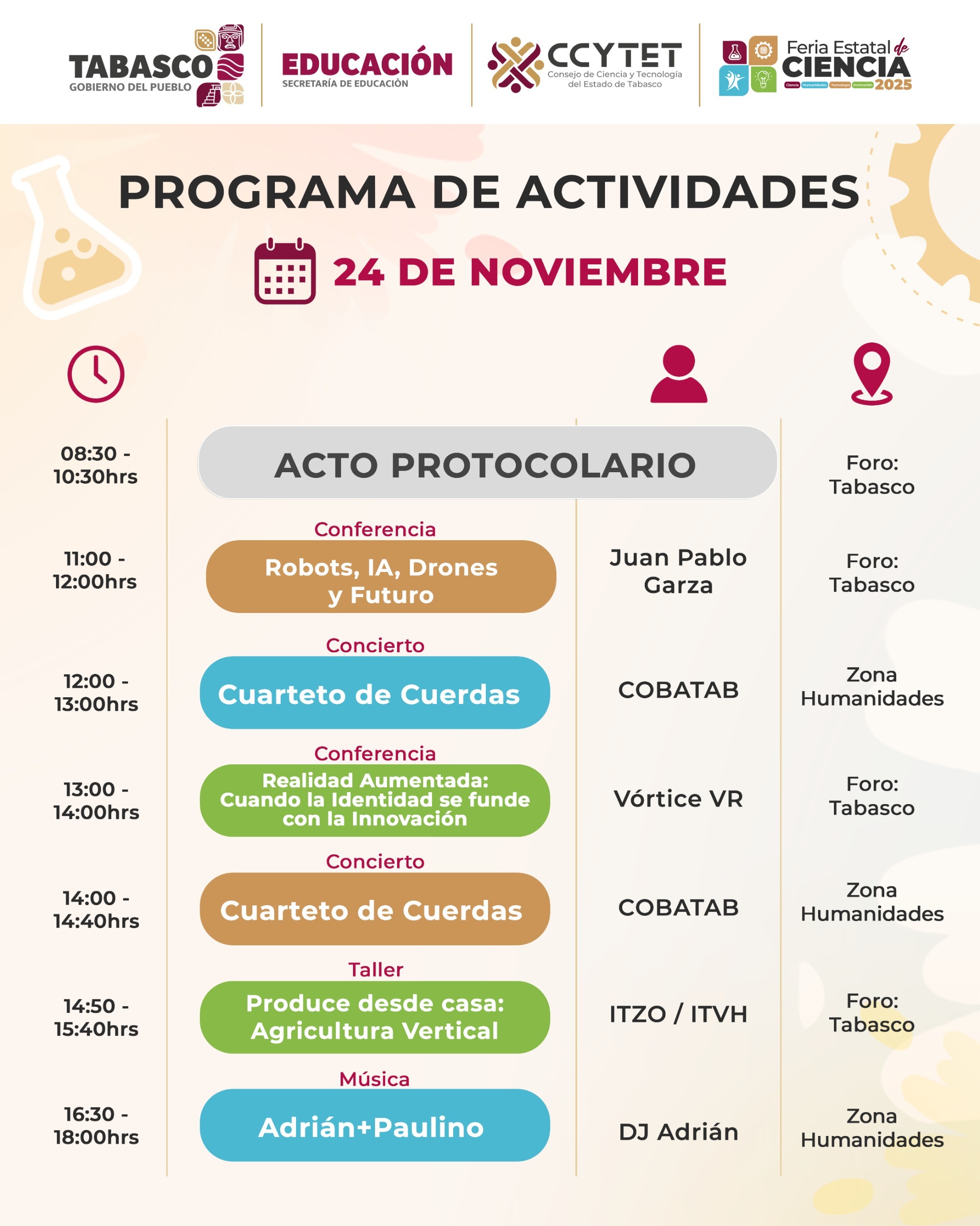 Invita CCYTET a la Feria Estatal de Ciencia 2025 espacio que impulsa el talento, creatividad e interés científico de los jóvenes tabasqueños.