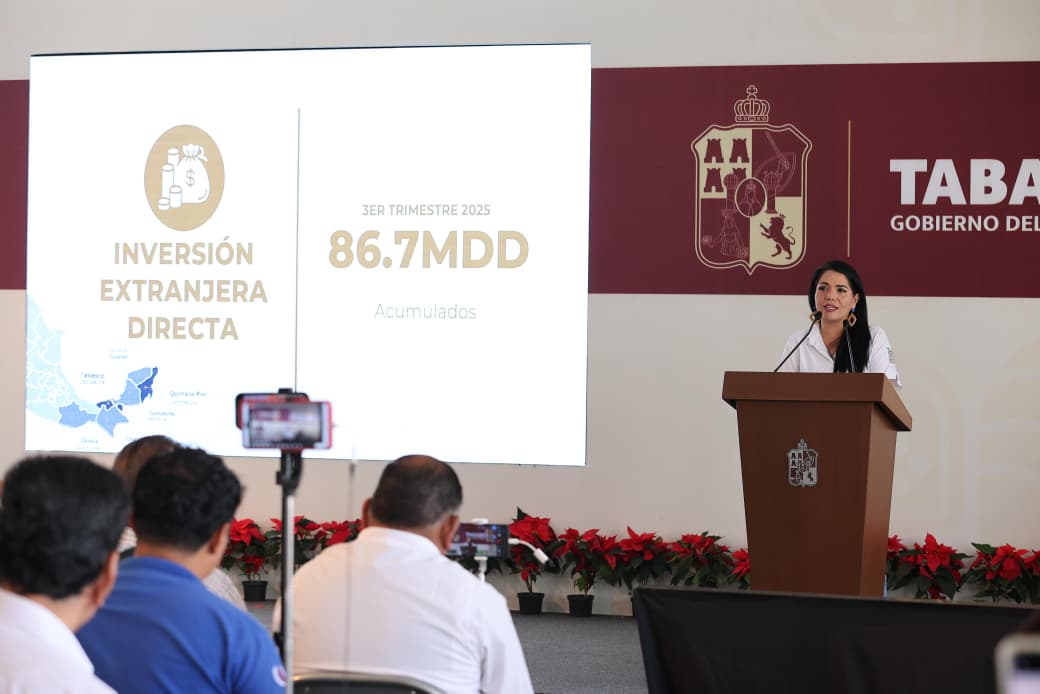 Tabasco vive un proceso de ajuste económico ordenado; en 2025 se generaron más de 501 mil empleos y la inversión extranjera superó los 86 mdd: Katia Ornelas.