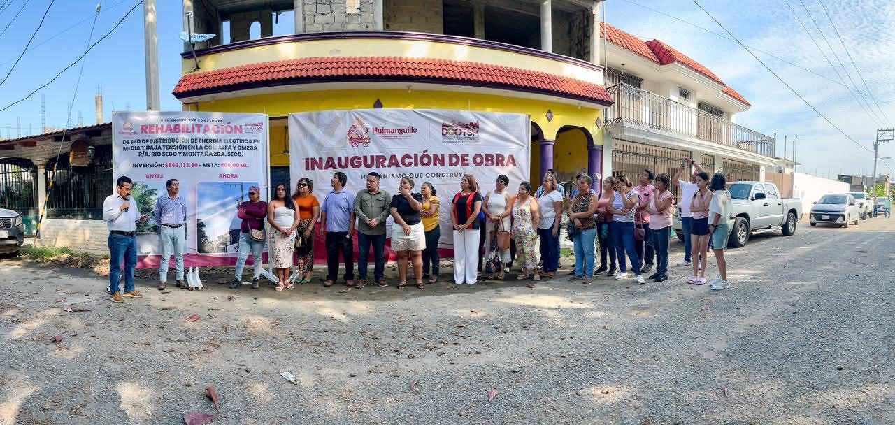 Alcaldesa de Huimanguillo inaugura red de distribución de energía eléctrica en media y baja tensión en la colonia Alfa y Omega.