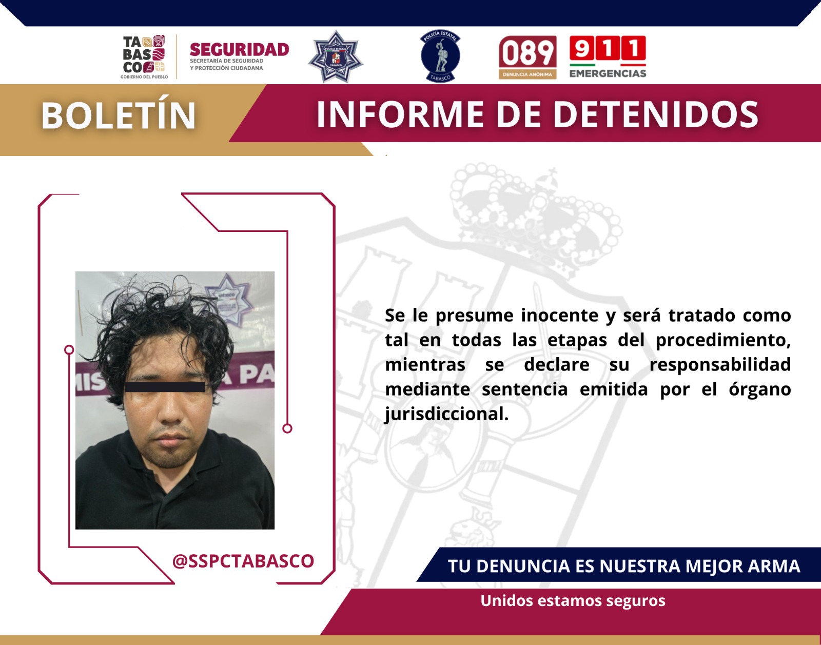 Aseguran SSPC y FIRT Olmeca a una persona por presuntos delitos de robo y extorsión.