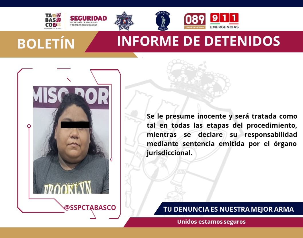 Por el delito contra la Ley General de Salud detiene FIRT Olmeca a una femenina.