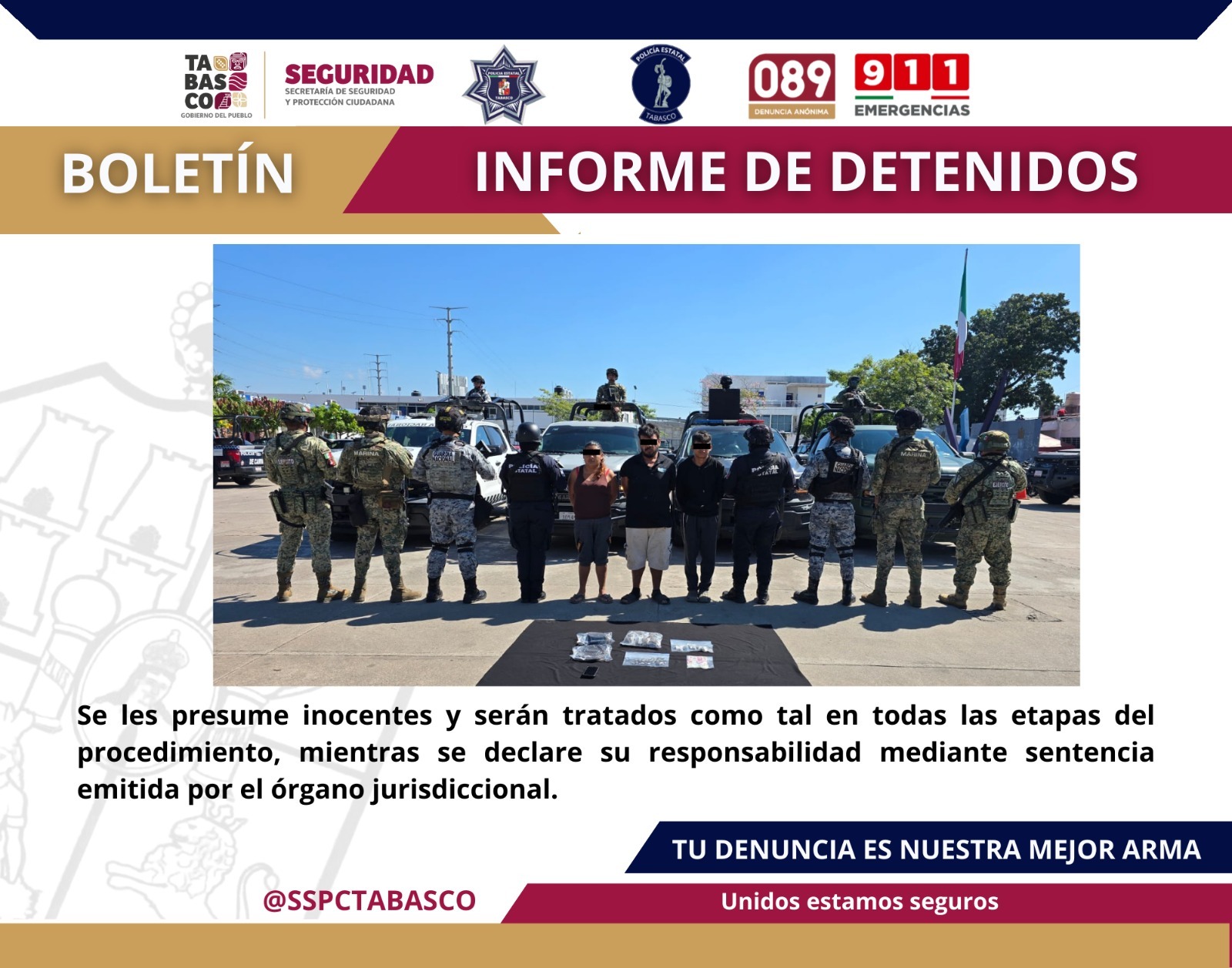 Tres detenidos por delitos contra la Ley General de Salud en Villa del Cielo.