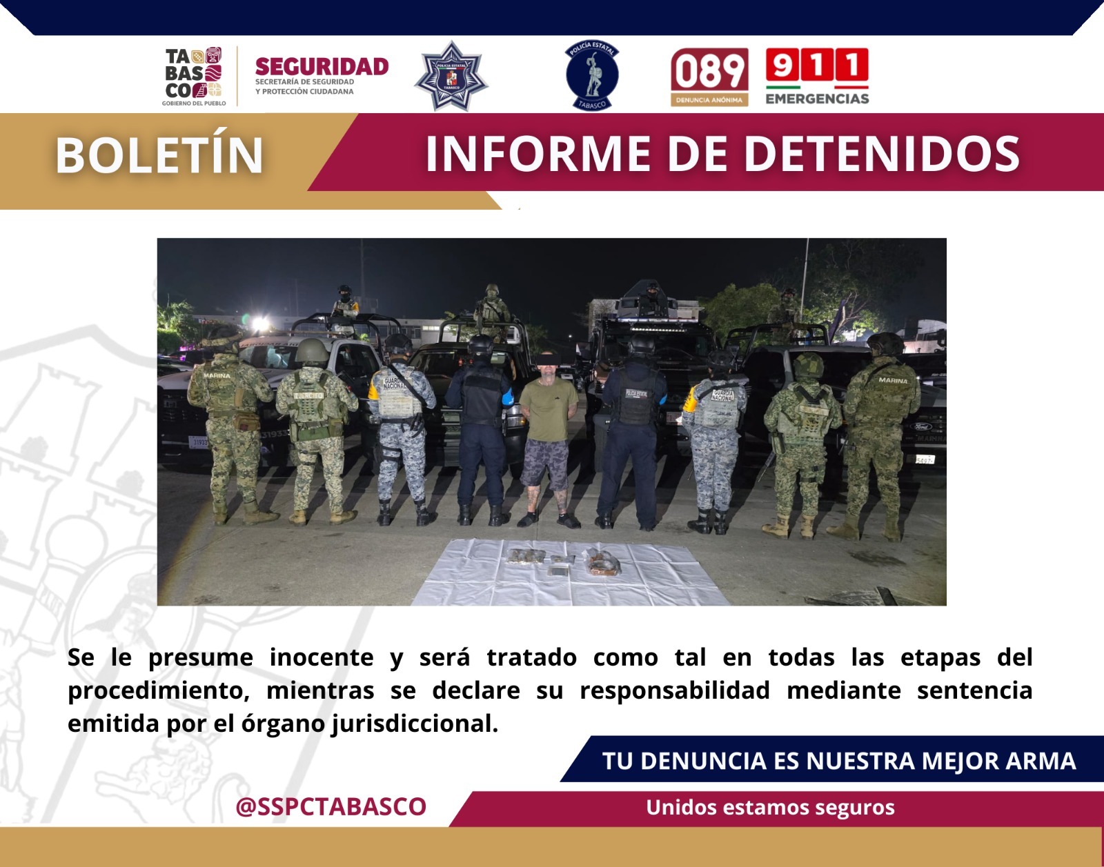 Detiene la SSPC y FIRT Olmeca a una persona por presunto delito contra la salud en modalidad de narcomenudeo.