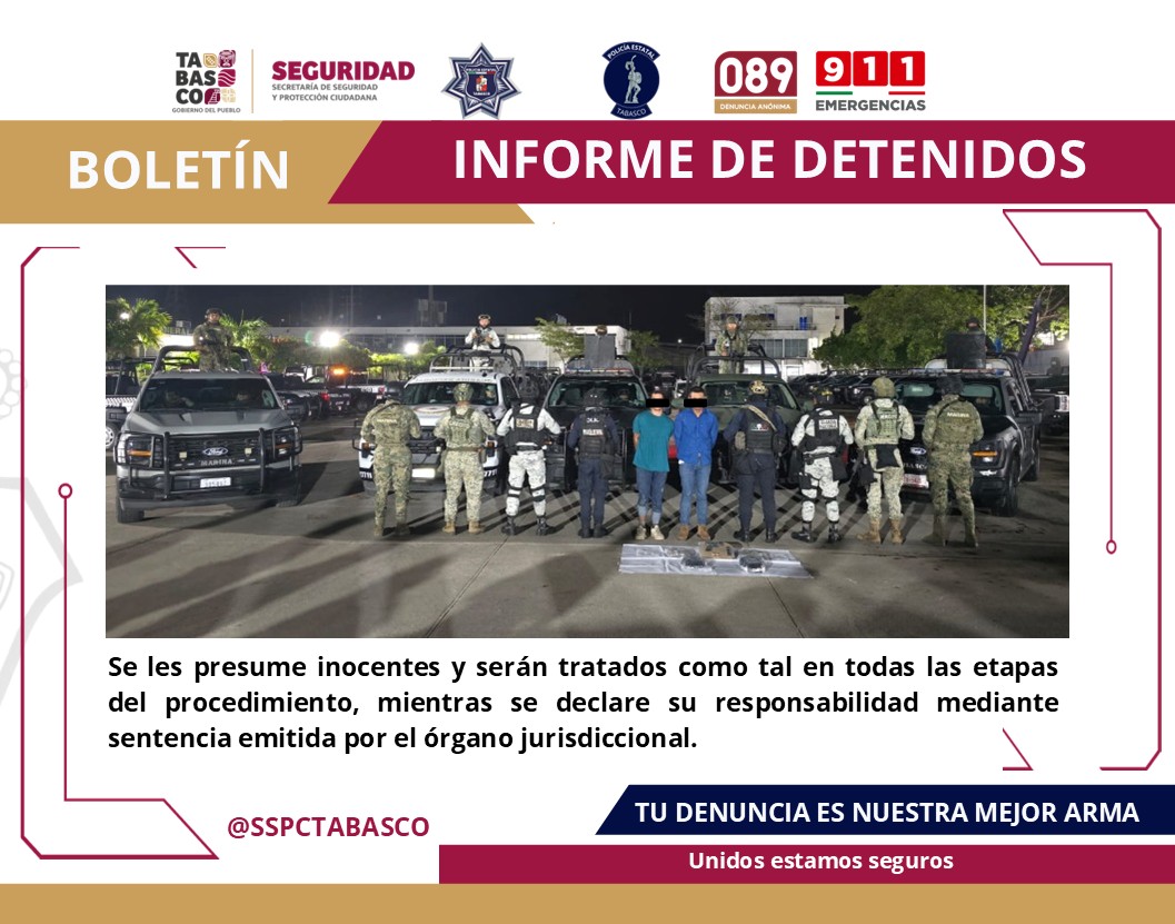 Detiene FIRT Olmeca a dos masculinos por posesión de arma de fuego y delitos contra la salud.