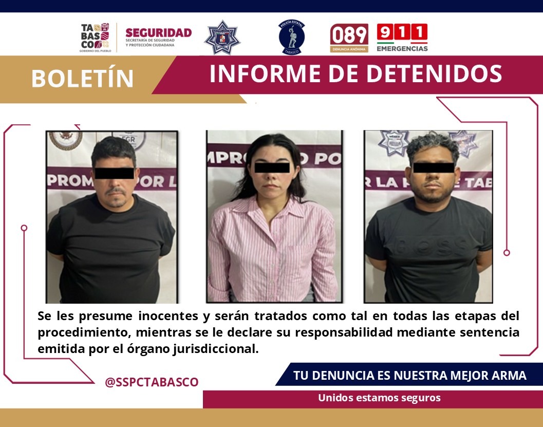 Por presuntos delitos contra la Ley General de Salud y Portación de Arma de Fuego, detiene la FIRT Olmeca a tres personas.