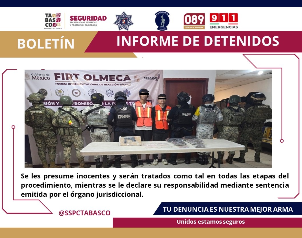 Por Delitos contra La Ley General de Salud y Ley Federal de Armas de Fuego y Explosivos, detiene la SSPC a dos masculinos.