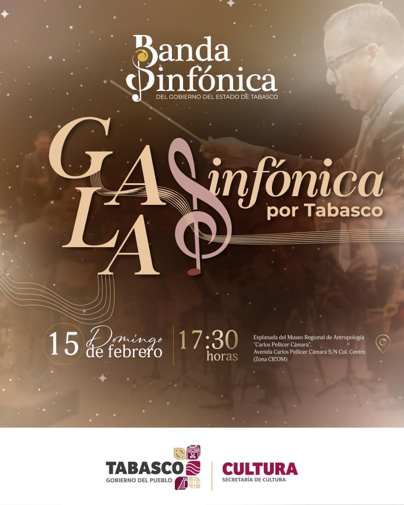 Banda Sinfónica ofrecerá Gala Sinfónica por Tabasco este 15 de febrero.
