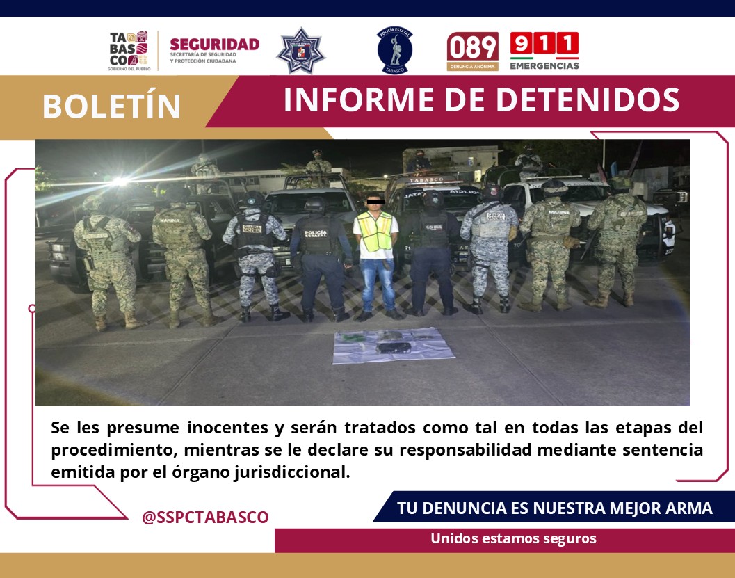 SSPC y FIRT Olmeca realizan detención por delitos contra la salud.