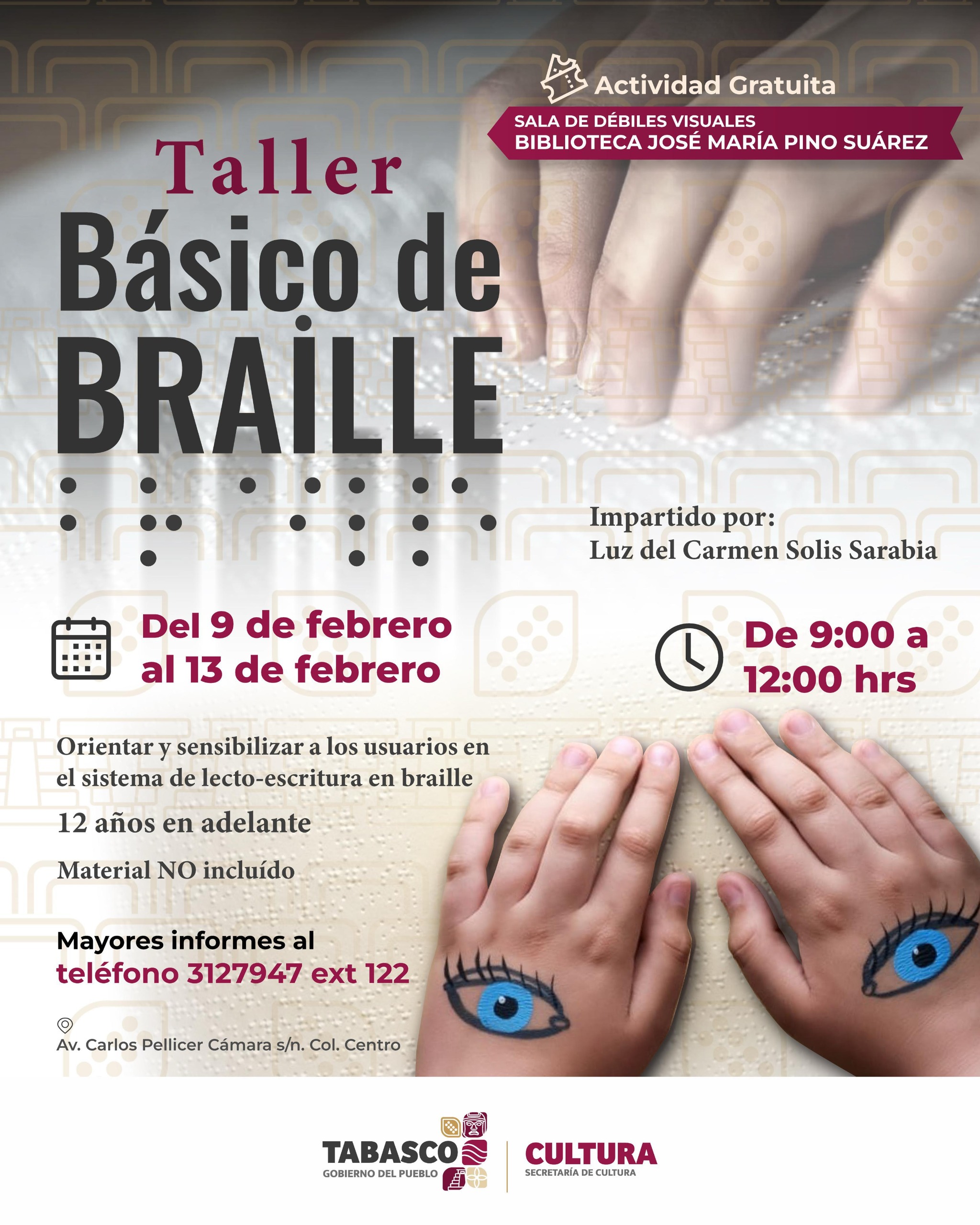 Biblioteca José María Pino Suárez impartirá Taller Básico de Braille.
