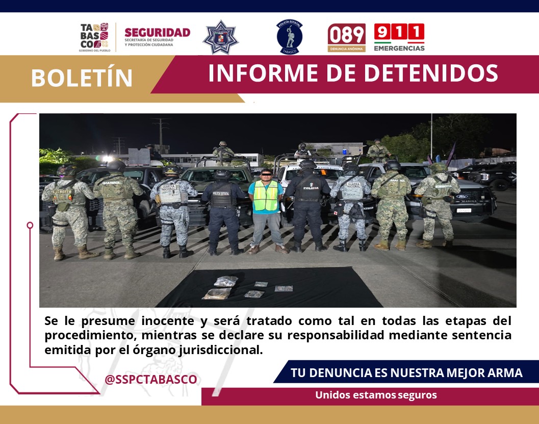 Por presunto delito contra La Ley General de Salud, detienen SSPC y FIRT Olmeca a un masculino.