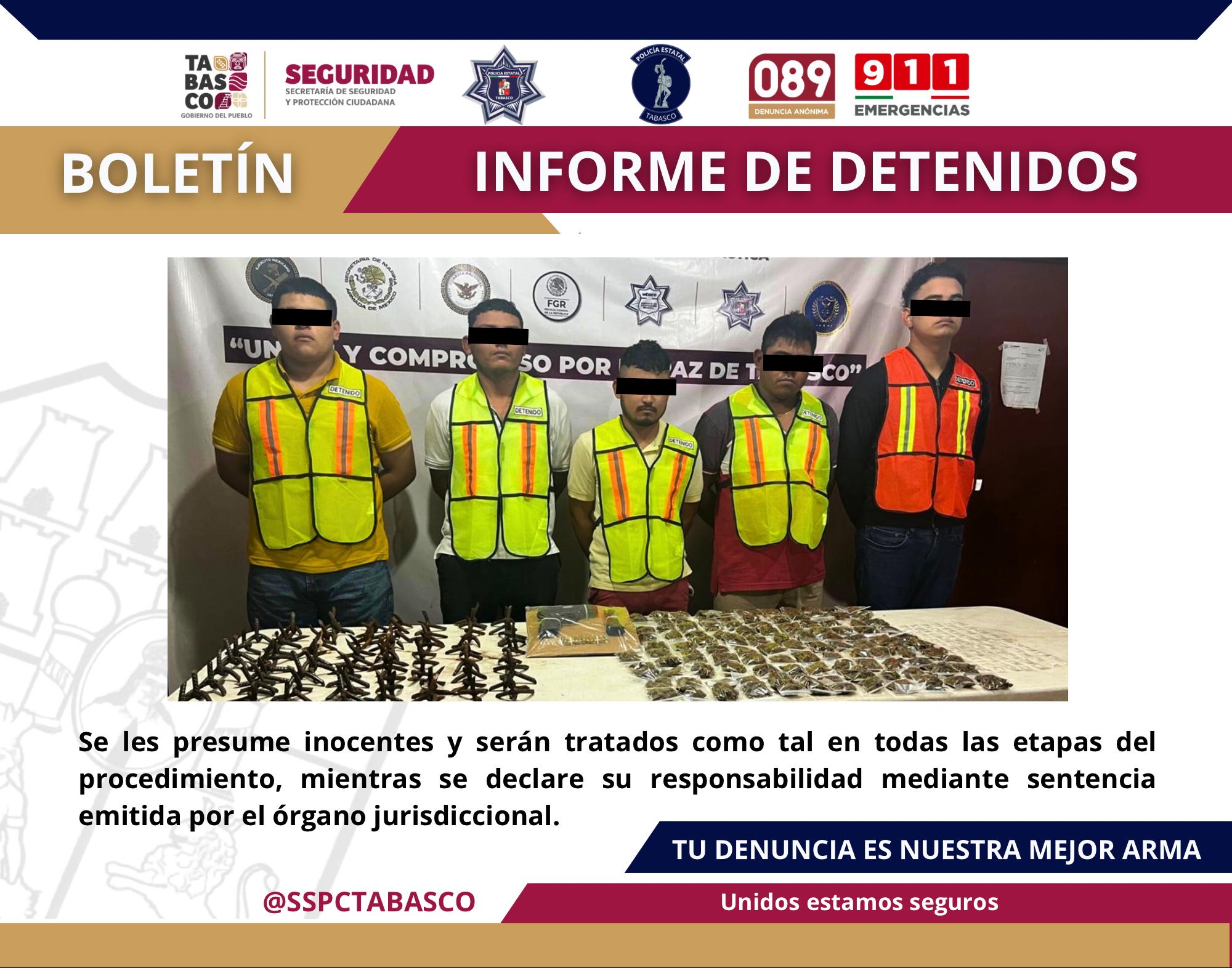 SSPC y FIRT Olmeca logran la detención de cinco presuntos integrantes de una banda dedicada a robar vehículos.