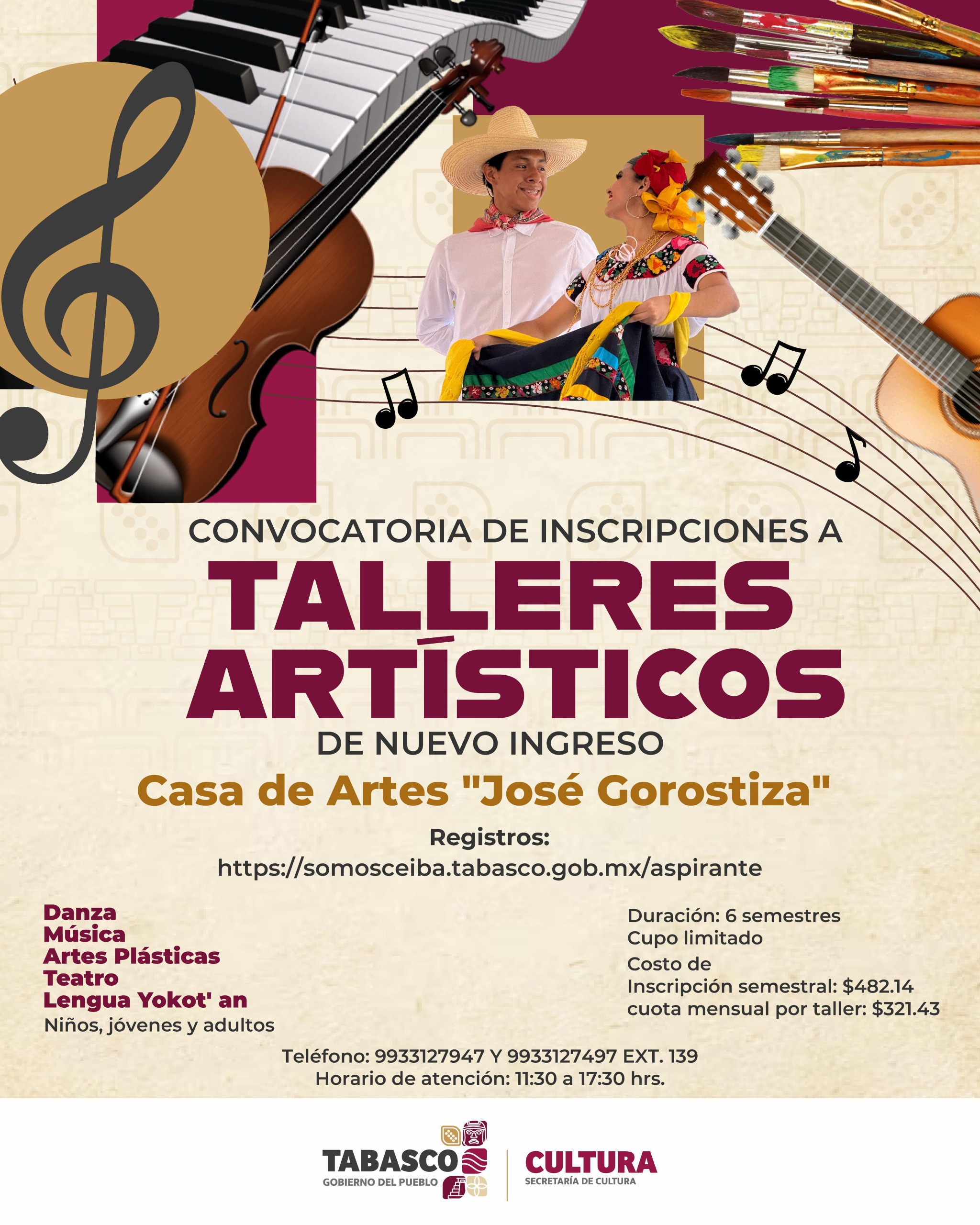 Abre Secretaría de Cultura convocatoria a Talleres Artísticos de nuevo ingreso en la Casa de Artes “José Gorostiza”.