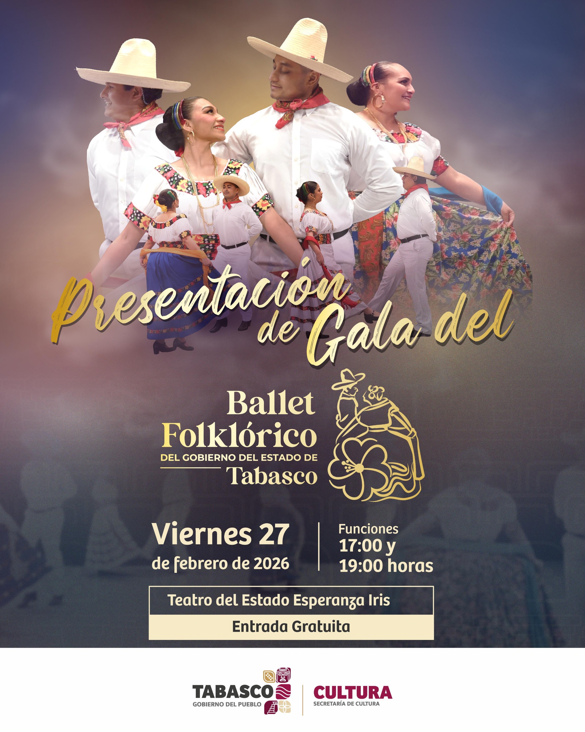 El Ballet Folklórico del Gobierno del Estado de Tabasco presentará Gala 2026 en el Teatro Esperanza Iris.