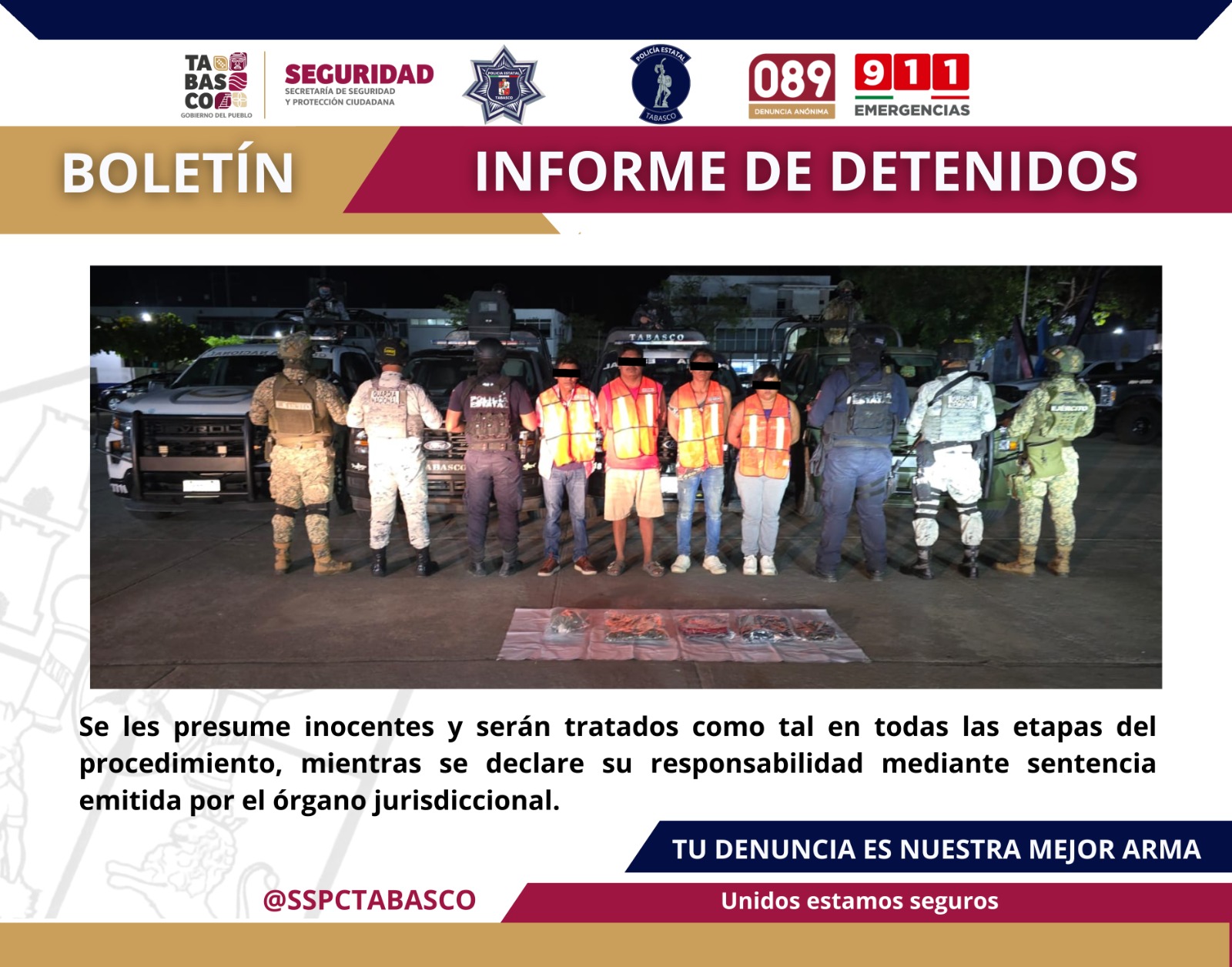 Detienen SSPC y FIRT Olmeca a 4 personas por el Delito contra la Ley General de Salud.