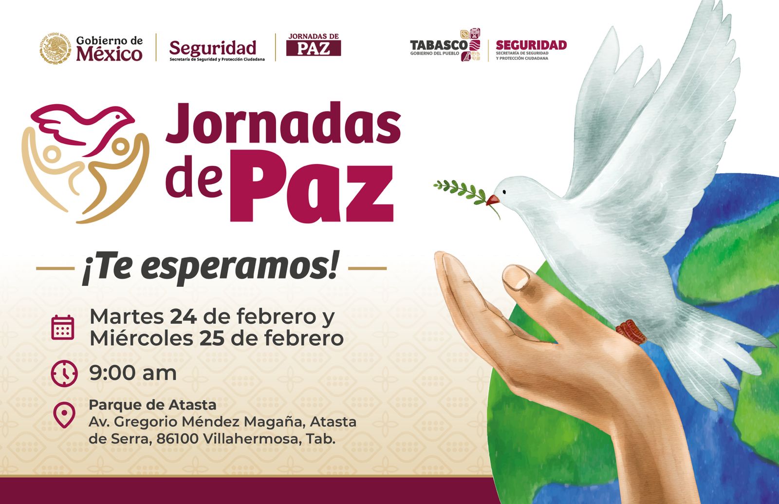 Atención y bienestar de las Jornadas de Paz llegan el 24 y 25 de febrero a la colonia Atasta de Serra.