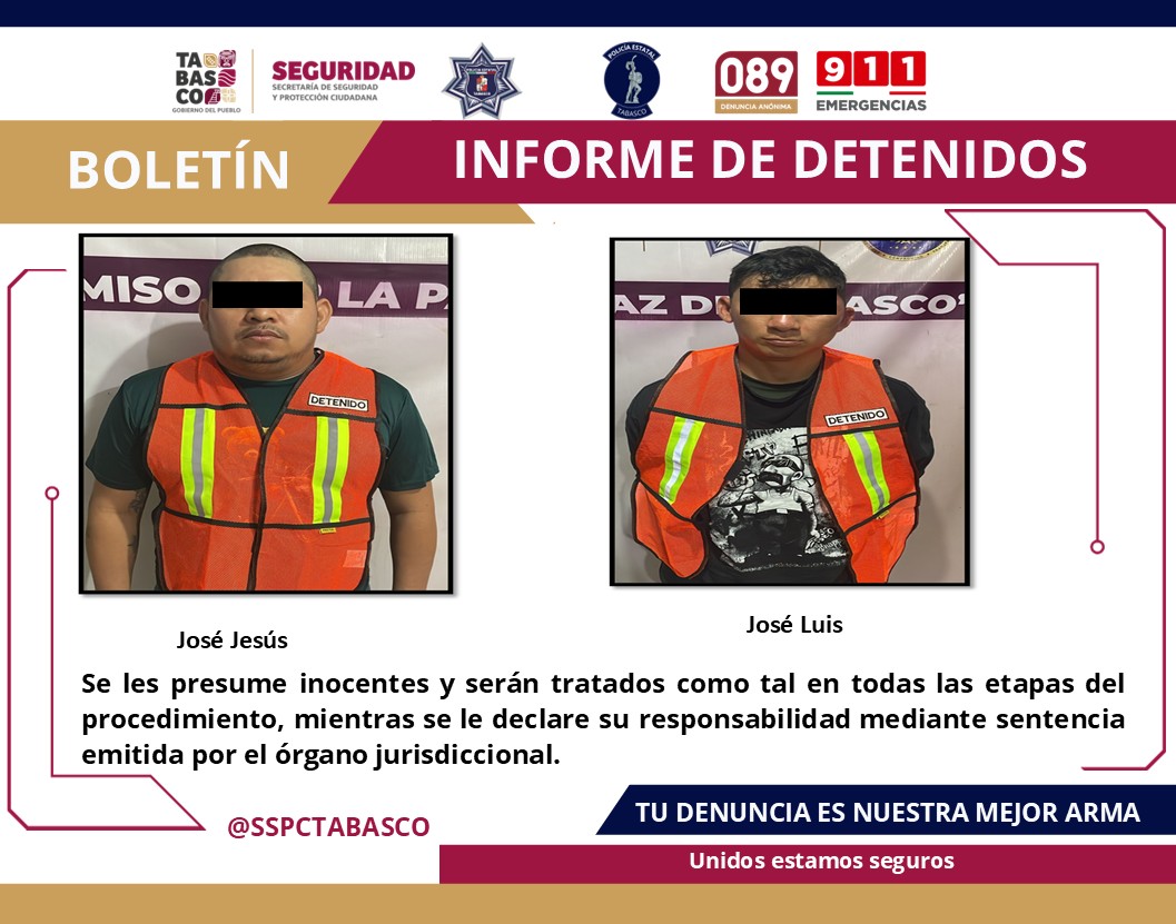 Dos detenidos por delito contra la Ley General de Salud y posesión de armas de uso exclusivo del Ejército.