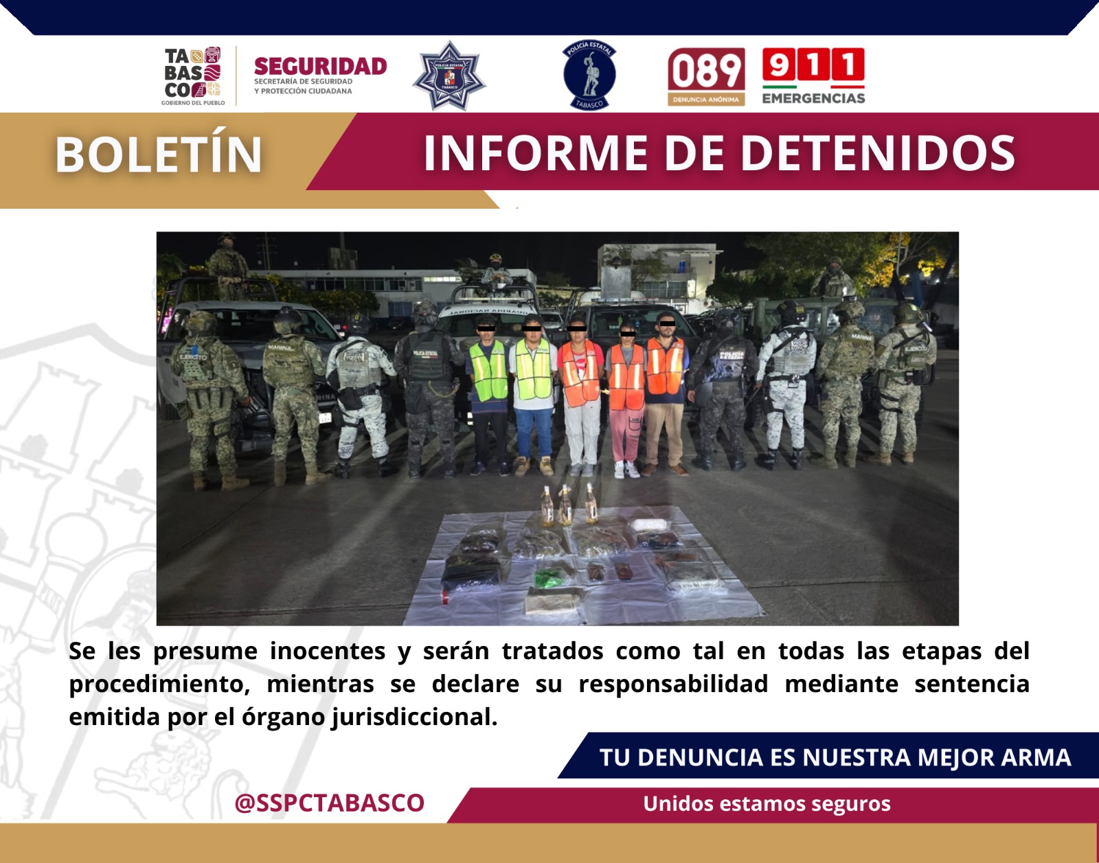 Detienen a cinco personas por presunto narcomenudeo en Cunduacán.